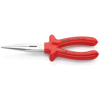 Knipex Flachrundzange mit Schneide (Storchschnabelzange) tauchisoliert, VDE-geprüft verchromt 200 mm, flach-runde Backen