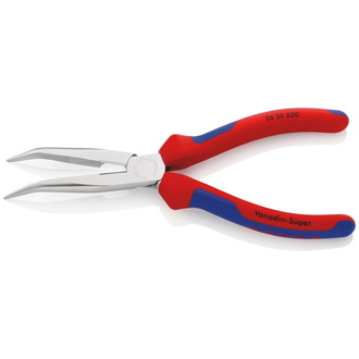 Knipex Flachrundzange mit Schneide (Storchschnabelzange), mit Mehrkomponenten-Hüllen, verchromt 200 mm (SB-Karte/Blister), Art.Nr. 26 25 200 SB