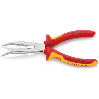 Knipex Flachrundzange mit Schneide (Storchschnabelzange) isoliert mit Mehrkomponenten-Hüllen, VDE-geprüft verchromt 200 mm (SB-Karte/Blister), Art.Nr.