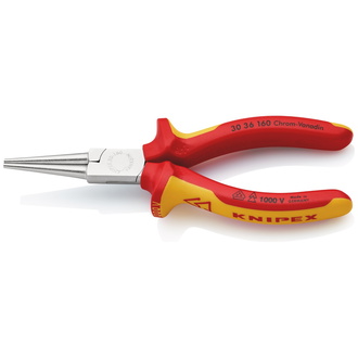 Knipex Langbeckzange isoliert mit Mehrkomponenten-Hüllen, VDE-geprüft verchromt 160 mm, runde Backen