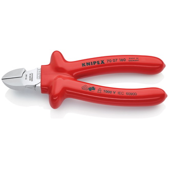 Knipex Seitenschneider tauchisoliert, VDE-geprüft verchromt 160 mm