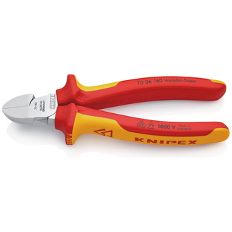 Knipex Seitenschneider isoliert mit Mehrkomponenten-Hüllen, VDE-geprüft verchromt 160 mm, Schneide mit kleiner Facette