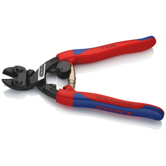 Knipex CoBolt Kompakt-Bolzenschneider, mit Mehrkomponenten-Hüllen, schwarz atramentiert, 200 mm (SB-Karte/Blister), Art.Nr. 71 22 200 SB