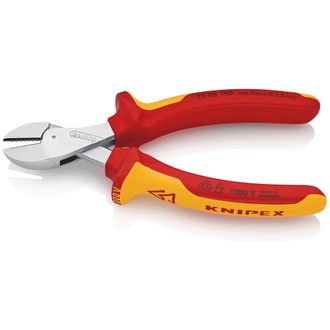 Knipex X-Cut Kompakt-Seitenschneider hochübersetzt isoliert mit Mehrkomponenten-Hüllen, VDE-geprüft verchromt 160 mm (SB-Karte/Blister)