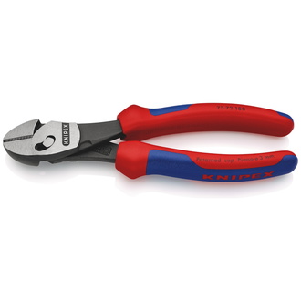 Knipex TwinForce Hochleistungs-Seitenschneider, mit Mehrkomponenten-Hüllen, schwarz atramentiert 180 mm