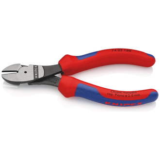 Knipex Kraft-Seitenschneider, mit Mehrkomponenten-Hüllen, schwarz atramentiert 160 mm (SB-Karte/Blister), Art.Nr. 74 02 160 SB