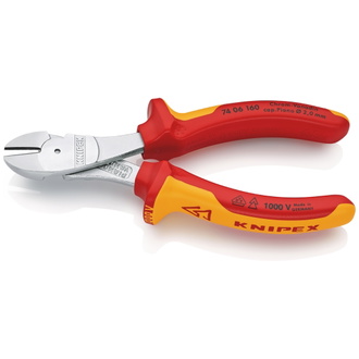 Knipex Kraft-Seitenschneider isoliert mit Mehrkomponenten-Hüllen, VDE-geprüft verchromt 160 mm (SB-Karte/Blister)