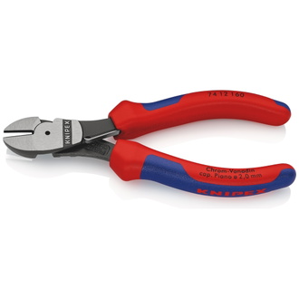 Knipex Kraft-Seitenschneider, mit Mehrkomponenten-Hüllen, schwarz atramentiert 160 mm (SB-Karte/Blister), Art.Nr. 74 12 160 SB