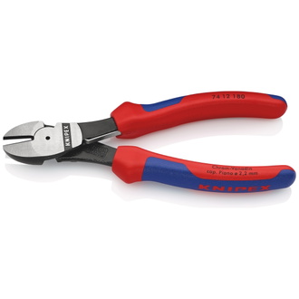 Knipex Kraft-Seitenschneider, mit Mehrkomponenten-Hüllen, schwarz atramentiert 180 mm (SB-Karte/Blister), Art.Nr. 74 12 180 SB