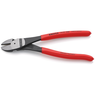 Knipex Kraft-Seitenschneider, mit Kunststoff überzogen, schwarz atramentiert, 200 mm (SB-Karte/Blister), Art.Nr. 74 21 200 SB