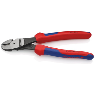 Knipex Kraft-Seitenschneider, mit Mehrkomponenten-Hüllen, schwarz atramentiert 200 mm, Art.Nr. 74 22 200