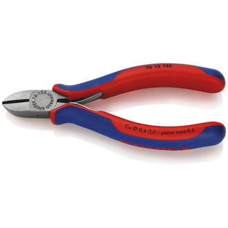 Knipex Seitenschneider für Elektromechaniker, mit Mehrkomponenten-Hüllen, schwarz atramentiert 125 mm, Schneide mit Facette