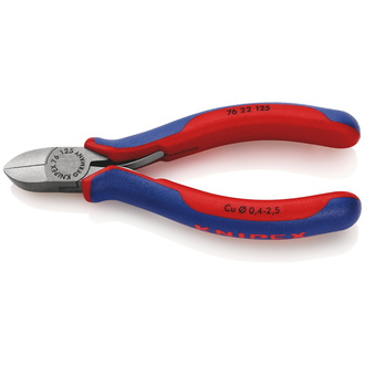 Knipex Seitenschneider für Elektromechaniker, mit Mehrkomponenten-Hüllen, schwarz atramentiert 125 mm, Schneide ohne Facette