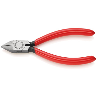 Knipex Seitenschneider für Elektromechaniker, mit Kunststoff überzogen, schwarz atramentiert, 125 mm, Schneide mit kleiner Facette