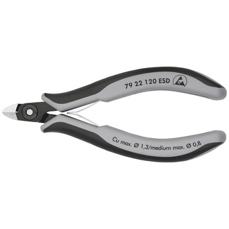 Knipex Präzisions-Elektronik-Seitenschneider ESD, mit Mehrkomponenten-Hüllen, brüniert, 120 mm, Art.Nr. 79 22 120 ESD