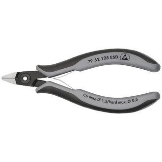 Knipex Präzisions-Elektronik-Seitenschneider ESD, mit Mehrkomponenten-Hüllen, brüniert, 125 mm, Art.Nr. 79 52 125 ESD