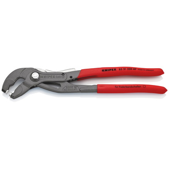 Knipex Federbandschellenzange mit Feststeller, mit rutschhemmendem Kunststoff überzogen, grau atramentiert 250 mm