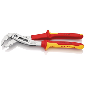 Knipex Alligator Wasserpumpenzange isoliert mit Mehrkomponenten-Hüllen, VDE-geprüft verchromt 250 mm (SB-Karte/Blister)