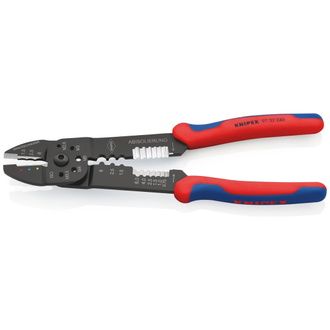 Knipex Crimpzange, mit Mehrkomponenten-Hüllen, schwarz lackiert 240 mm, Oval-Crimp, Dorn-Crimp (SB-Karte/Blister)