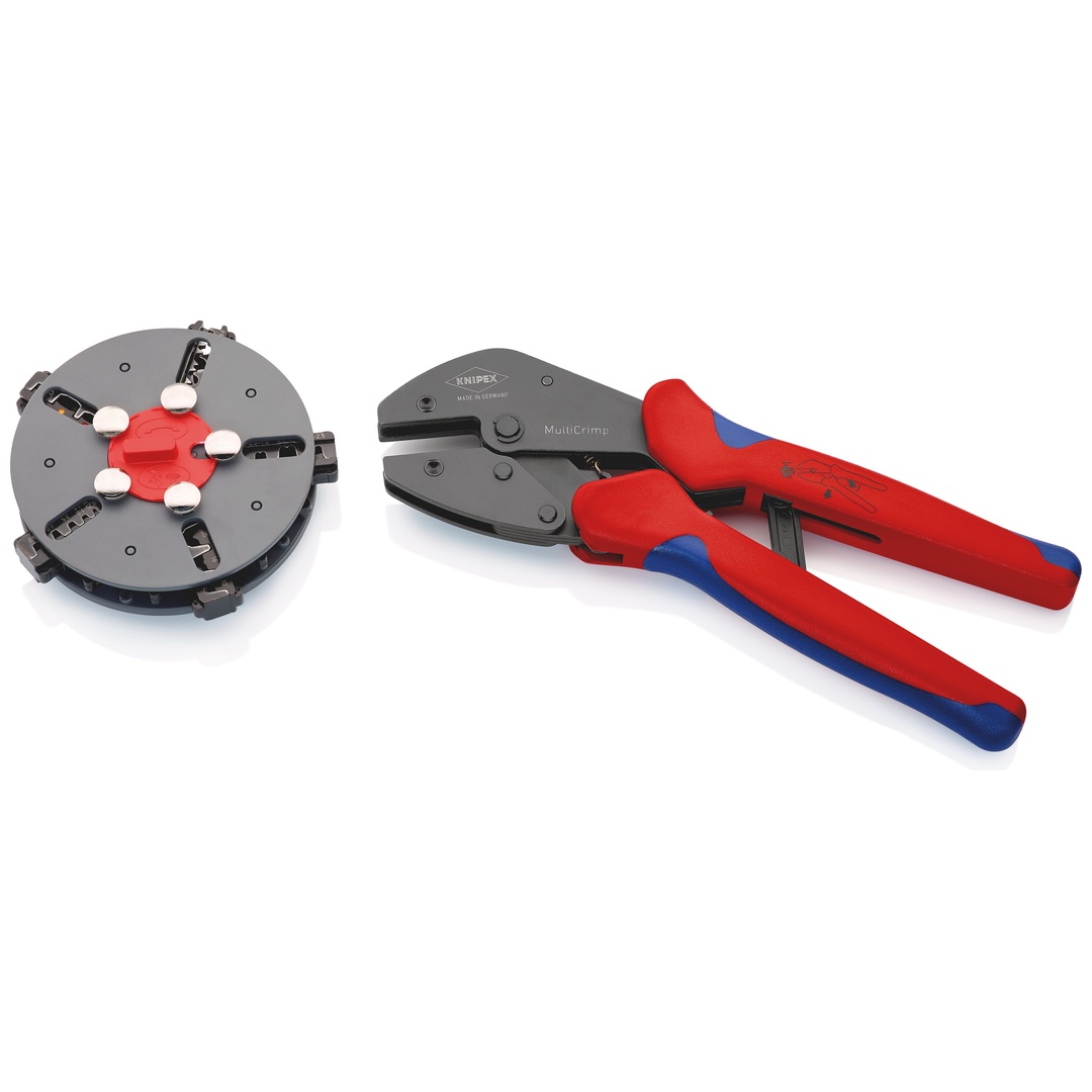 Knipex MultiCrimp Crimpzange mit Wechselmagazin, mit Mehrkomponenten-Hüllen, brüniert, 0,5 - 6,0 mm²