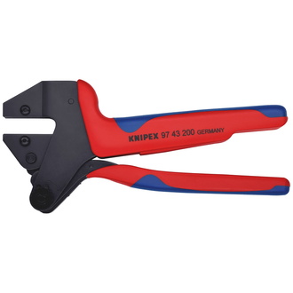 Knipex Crimp-Systemzange für auswechselbare Crimpeinsätze, mit Mehrkomponenten-Hüllen, brüniert, 200 mm (SB-Karte/Blister)