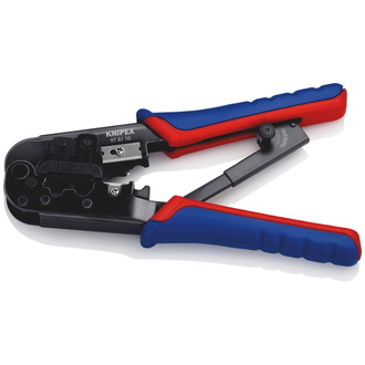 Knipex Crimpzange für Westernstecker, mit Mehrkomponenten-Hüllen, brüniert, 190 mm (SB-Karte/Blister)
