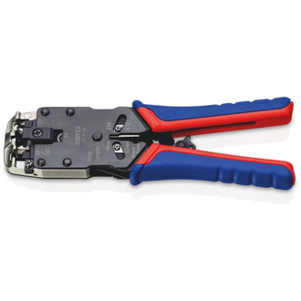 Knipex Crimpzange für Westernstecker, mit Mehrkomponenten-Hüllen, brüniert, 200 mm (SB-Karte/Blister)