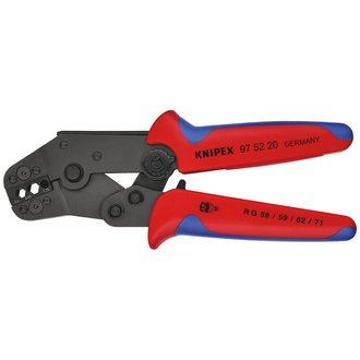 Knipex Crimpzange kurze Bauform, mit Mehrkomponenten-Hüllen, brüniert, 195 mm, 3 Nester