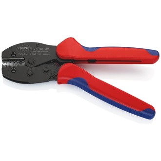 Knipex PreciForce Crimpzange, mit Mehrkomponenten-Hüllen, brüniert, 220 mm (SB-Karte/Blister), Hexagonal-Crimp