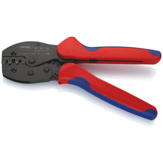 Knipex PreciForce Crimpzange, mit Mehrkomponenten-Hüllen, brüniert, 220 mm (SB-Karte/Blister), F-Crimp, Art.Nr. 97 52 35 SB