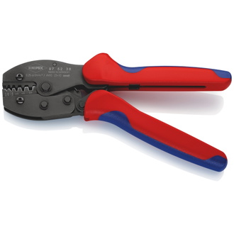 Knipex PreciForce Crimpzange, mit Mehrkomponenten-Hüllen, brüniert, 220 mm (SB-Karte/Blister), Trapez-Crimp