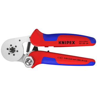 Knipex Selbsteinstellende Crimpzange für Aderendhülsen mit Seiteneinführung, mit Mehrkomponenten-Hüllen, verchromt 180 mm, Art.Nr. 97 55 14