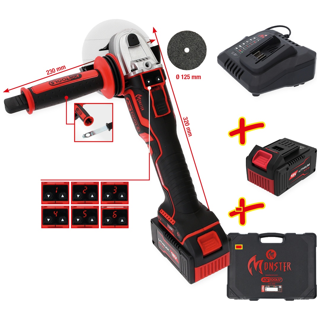 KS Tools eMONSTER Brushless-Akku-Winkelschleifer-Satz , 4-tlg