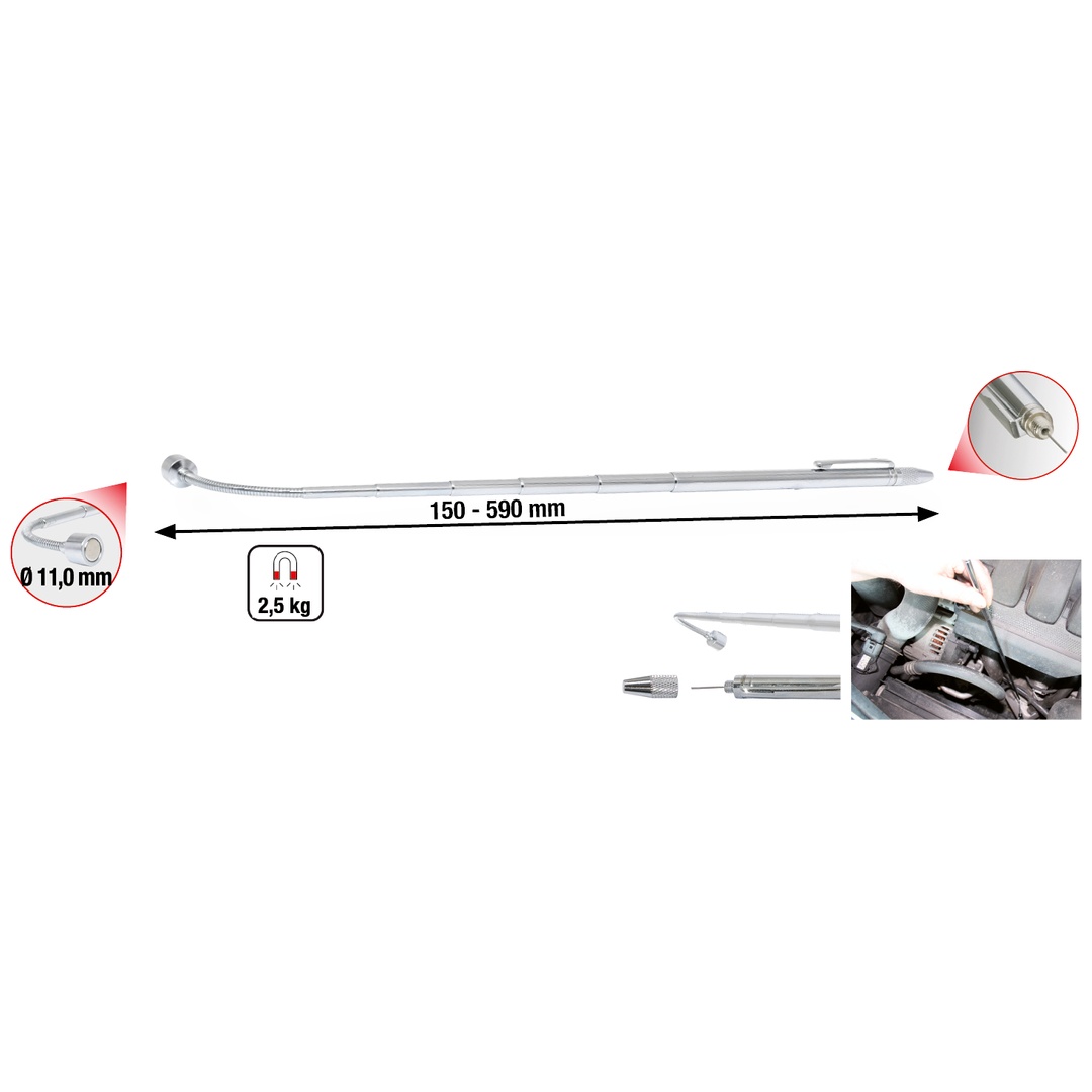 KS Tools 2in1 Teleskop-Magnetheber mit Waschdüsen-Reinigungs- und Einstellwerkzeug, 150-590 mm