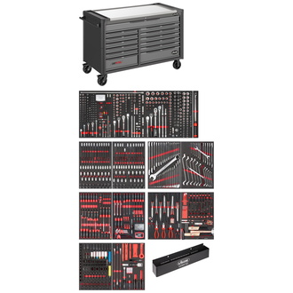 VIGOR Werkstattwagen Series XXL, mit Edelstahl-Arbeitsplatte, mit Sortiment, Anzahl Werkzeuge: 929