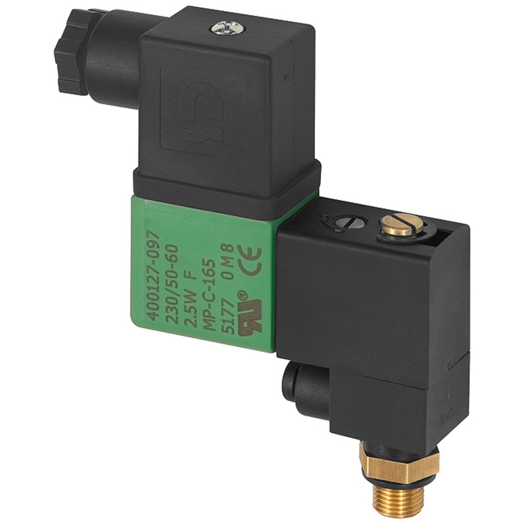 Riegler 3/2-Wege-Magnetventil, Banjo, NC, 24 DC, G 1/8 AG, PN 10 bar