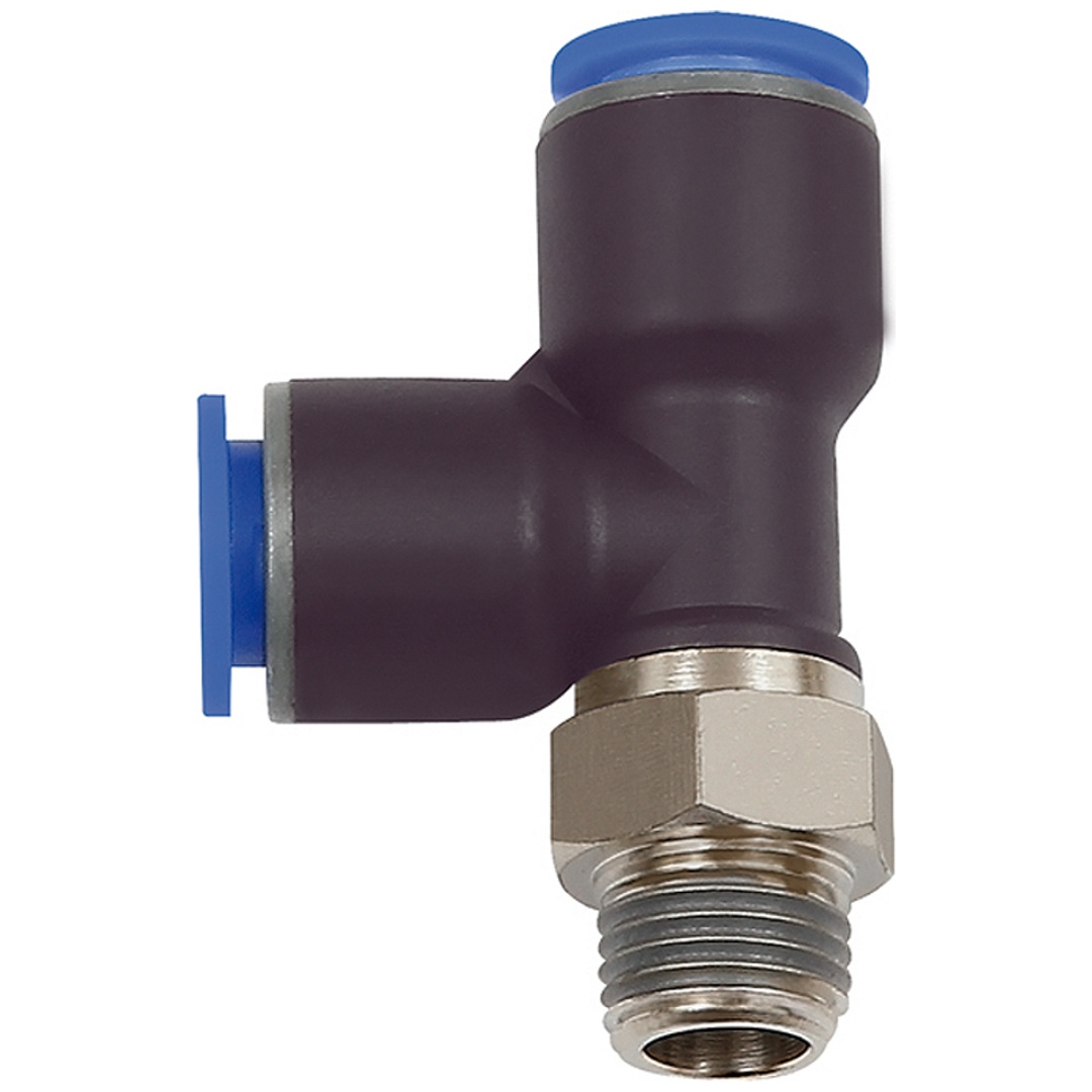 Riegler T-Steckverschraubung Blaue Serie, L-Form, drehbar, R 1/4 a., Schlauch-Ø 10