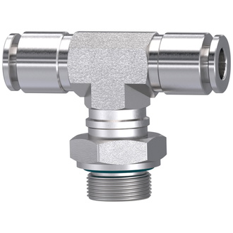 Riegler T-Steckverschraubung, drehbar, M5 a., Schlauch-Ø 4, ES 1.4404