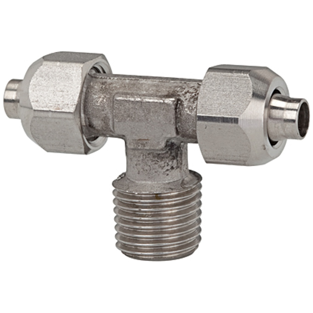 Riegler T-Einschraubverschraubung, R 1/4 a., für Schlauch 6/4, ES 1.4404