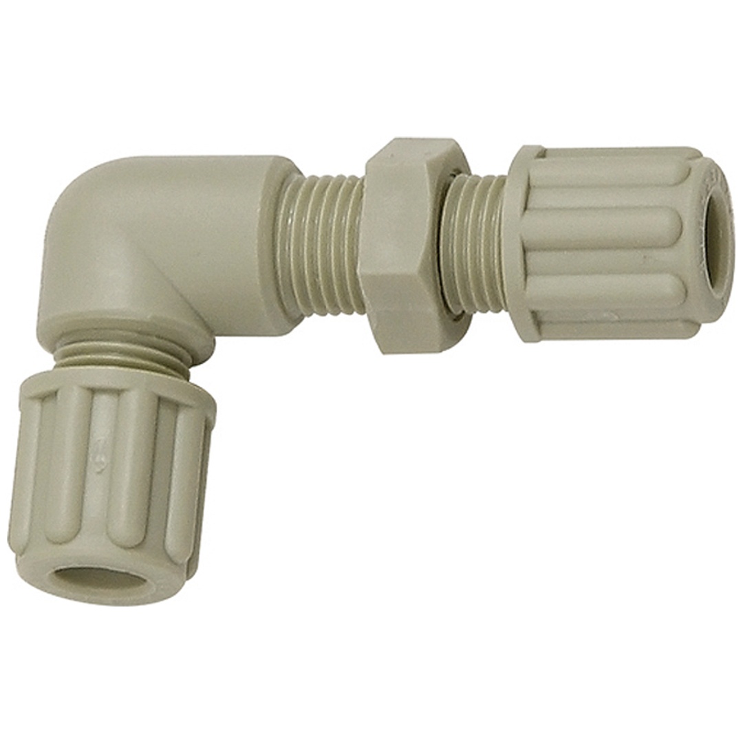 Riegler Winkel-Schottverbindung, M14x1,5, für Schlauch 6/8 mm, SW 19, PP