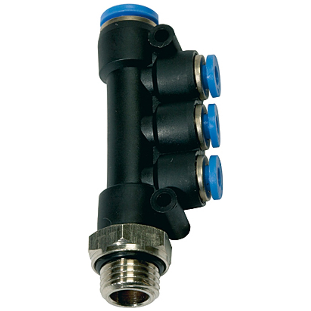Riegler T-Mehrfachverteiler »Blaue Serie«, drehbar, G 1/8 außen, Ø 4x8