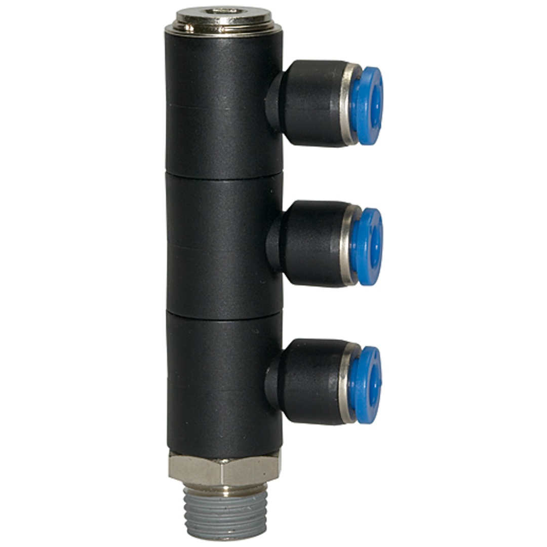 Riegler L-Mehrfachverteiler »Blaue Serie«, 3-fach, drehbar, R 1/4 a. Ø 8mm