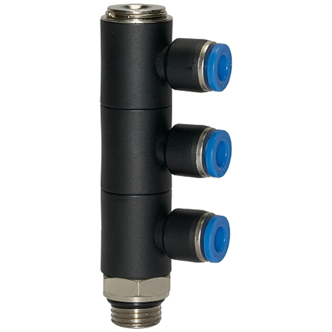Riegler L-Mehrfachverteiler »Blaue Serie«, 3-fach, drehbar, G 3/8 a. Ø 6mm