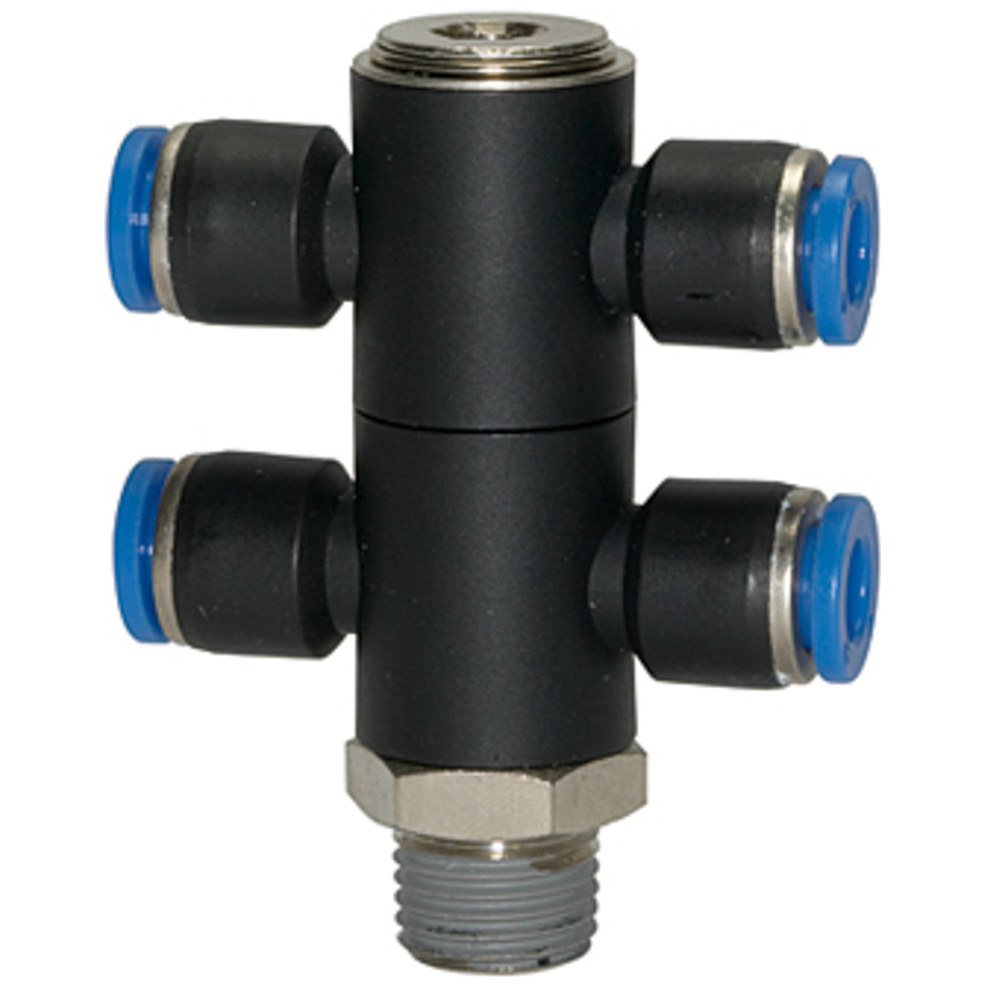 Riegler T-Mehrfachverteiler »Blaue Serie«, 4-fach, drehbar, R 3/8 a. Ø 8mm