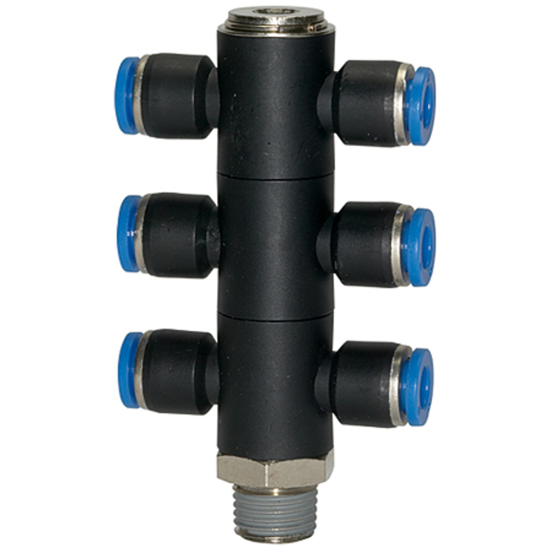 Riegler T-Mehrfachverteiler »Blaue Serie«, 6-fach drehbar, R 1/4 a. Ø 12mm