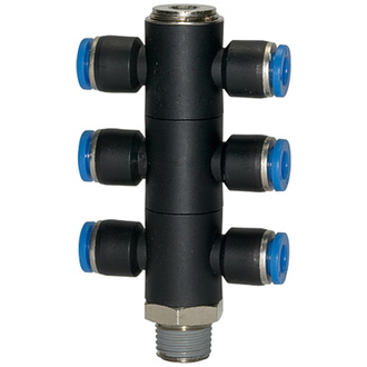 Riegler T-Mehrfachverteiler »Blaue Serie«, 6-fach, drehbar, R 1/8 a. Ø 4mm