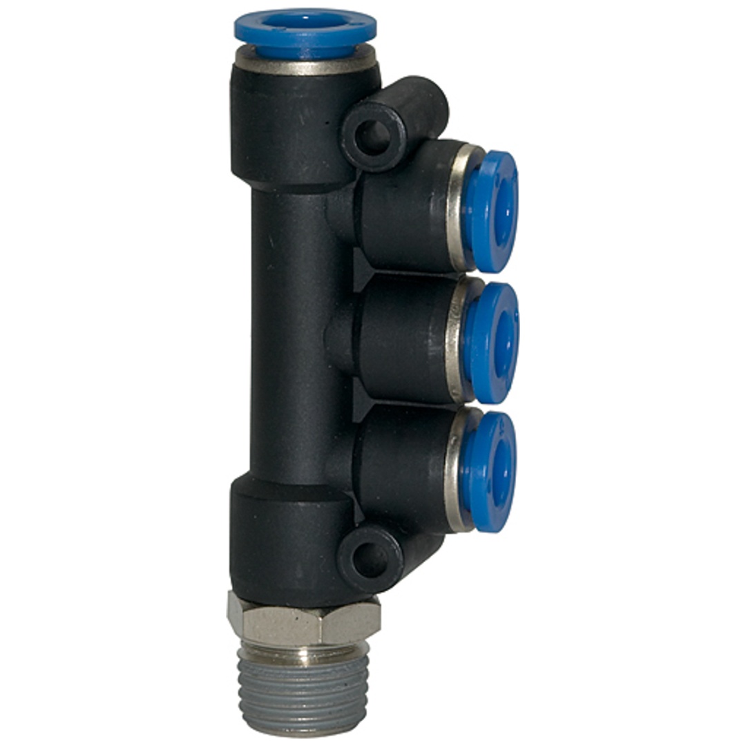 Riegler T-Mehrfachverteiler »Blaue Serie«, drehbar, R 1/4 außen, Ø 4x4
