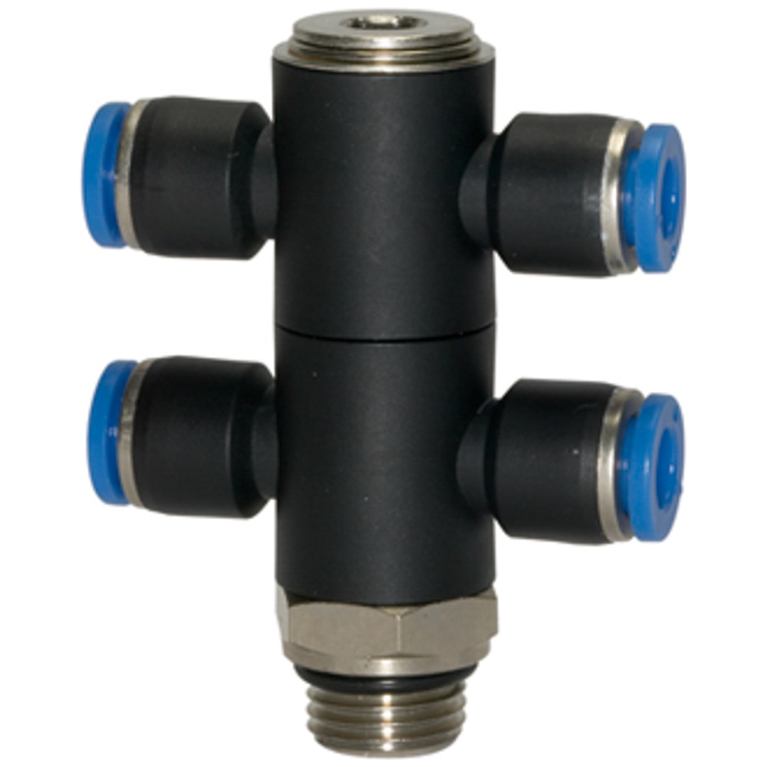 Riegler T-Mehrfachverteiler »Blaue Serie«, 4-fach, drehbar, G 1/8 a. Ø 6mm