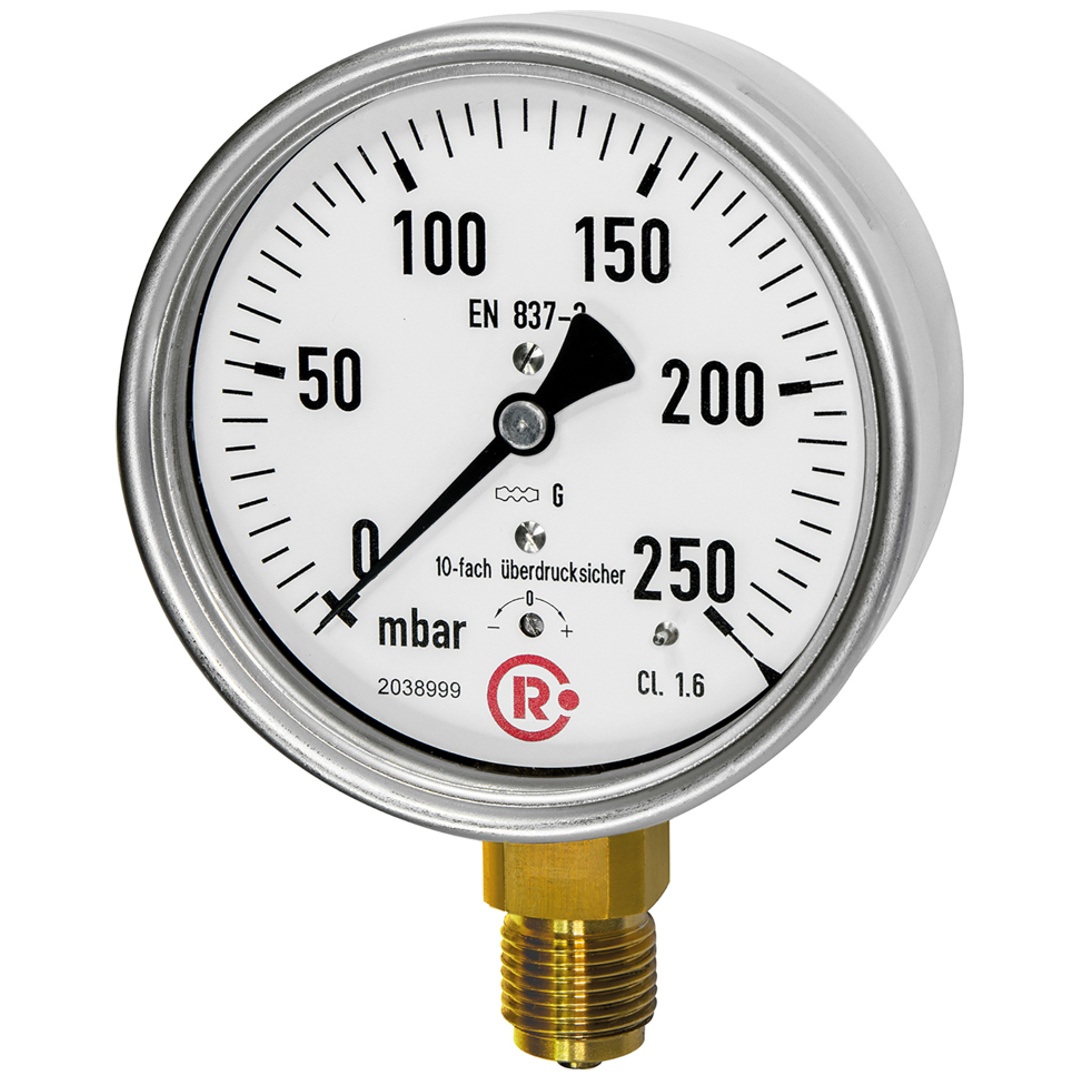 Riegler Kapselfedermanometer, CrNi-Stahl, G 1/2 unten, 0-100 mbar, Ø 100, Art.Nr. 6842-R