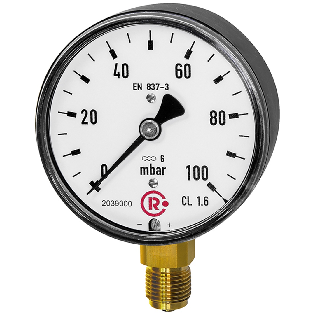 Riegler Kapselfedermanometer, G 1/4 radial unten, 0 - 40 mbar, Ø 63, Art.Nr. 5812-R